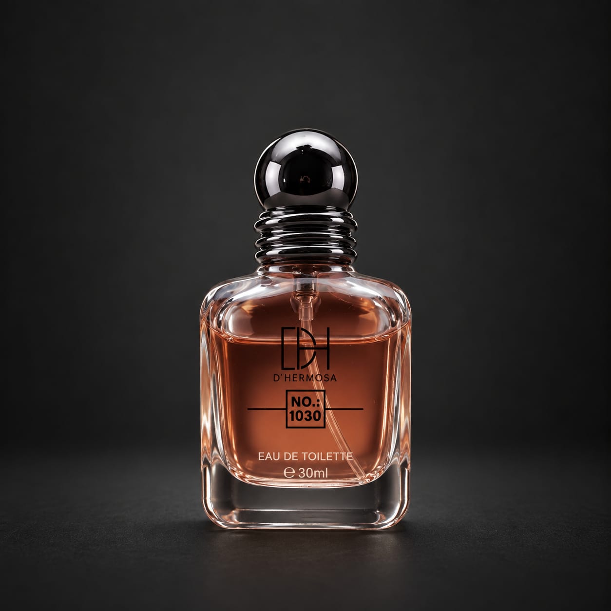 Frasco âmbar com tampa esférica prateada do perfume D'Hermosa NO. 1030