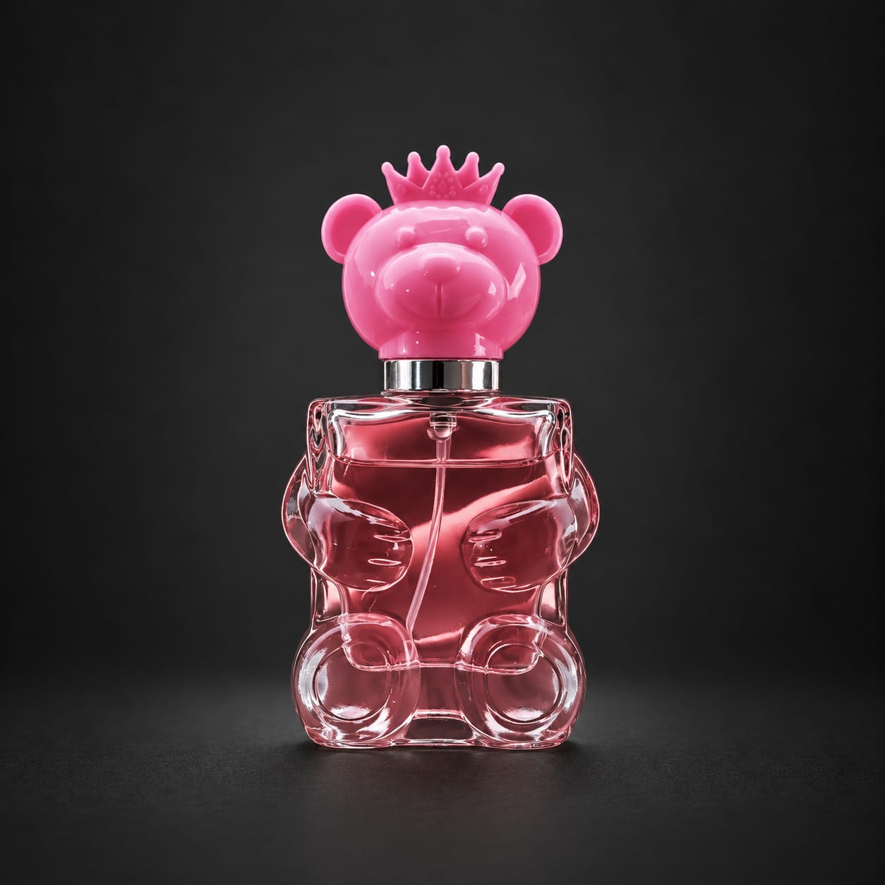 Frasco rosa em forma de ursinho com coroa do perfume Collection Ursinho da Onlyou